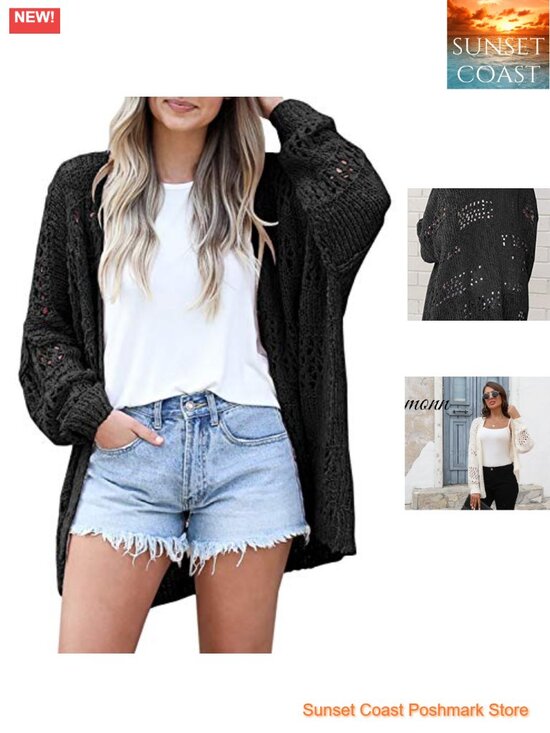 Sweaters - Crochet Knit Sweater Cardigan Boho Open Front Oversized Long Sleeve